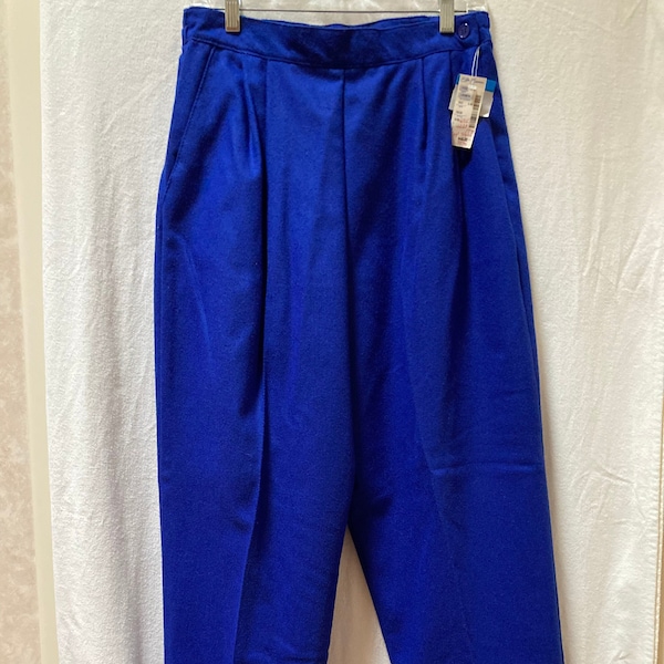 Royal Cobalt Blue 80s vintage wool blend pants. Katie Brooke. New old stock. Made in USA. Lined w pockets, Side zip, Front pleats. size 16