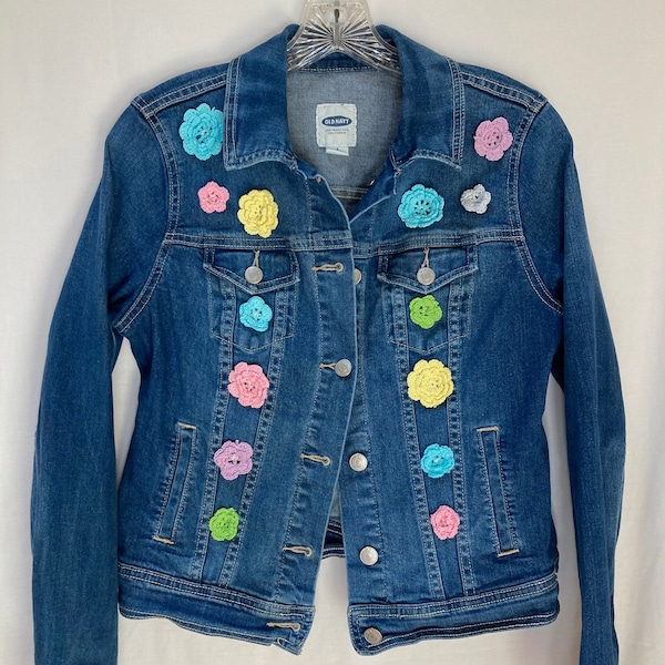 Handmade Crochet Flower Jeans Jacket - Vibrant Colors & Unique Design main image 1