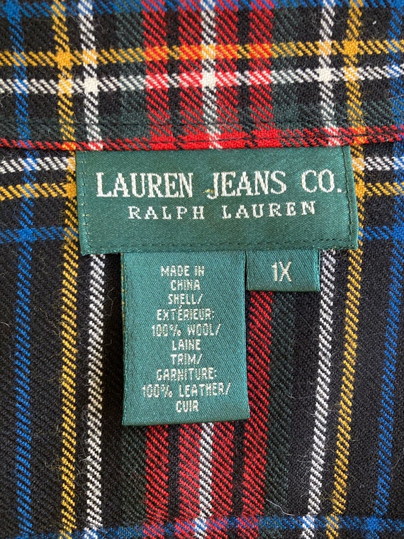 1990s Vintage Wool Black Red Plaid Women's Shirt with Leather Elbow Patches. Ralph Lauren Jeans Co. Quality Wool Plaid Plus Size 1x