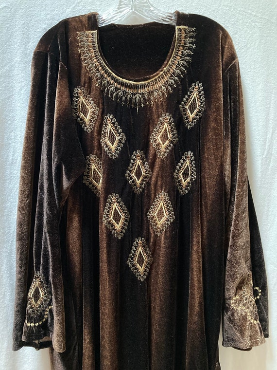 1970s vintage chocolate brown & gold ombre velour… - image 1