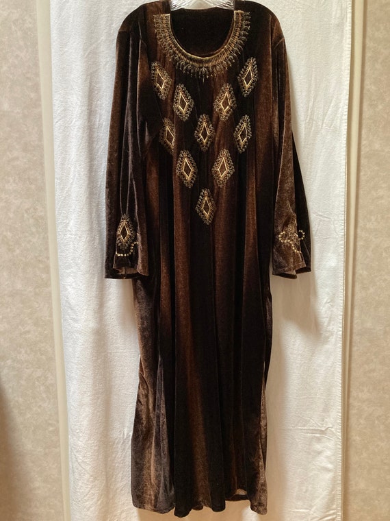 1970s vintage chocolate brown & gold ombre velour… - image 2