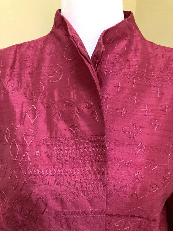 1990s Y2K Bright hot pink SILK embroidered blazer… - image 2