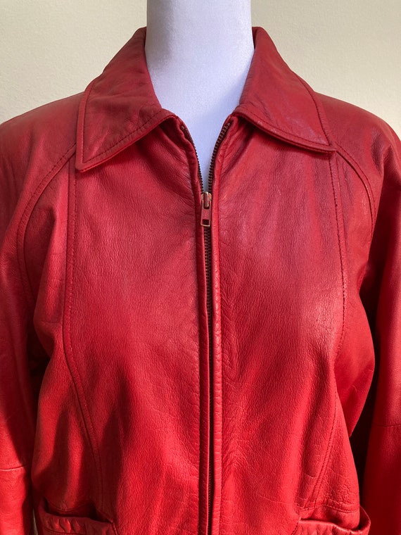 Iconic 1980s Red Leather Women’s bomber jacket. P… - image 2