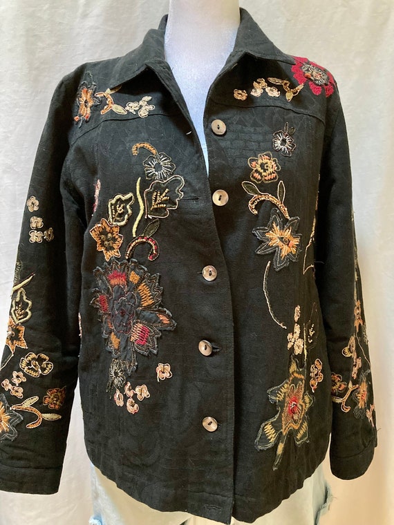 Laura Ashley vintage embroidered black jacket wit… - image 1