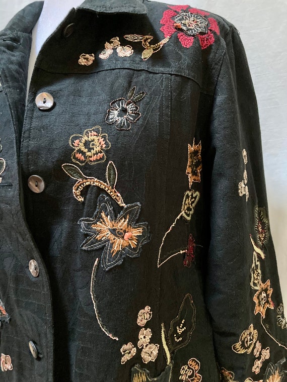 Laura Ashley vintage embroidered black jacket wit… - image 3