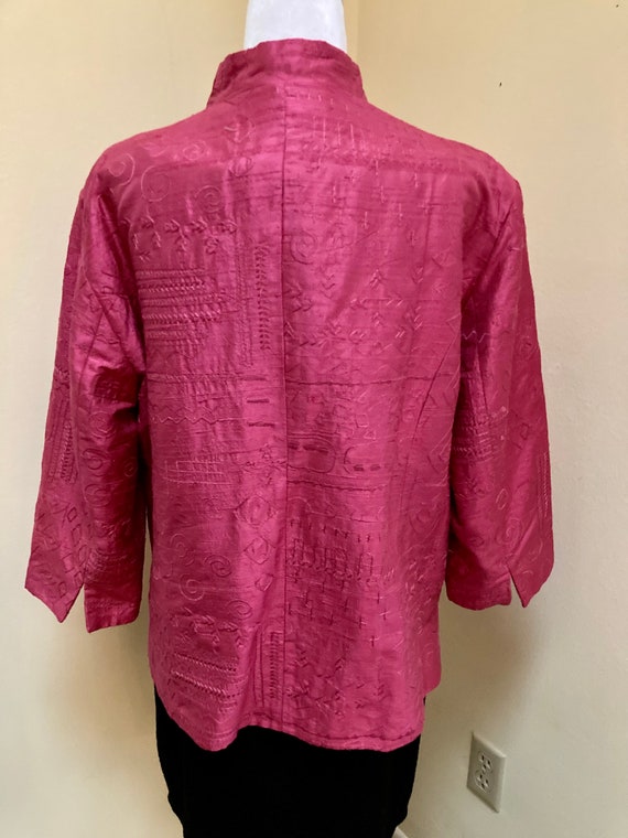 1990s Y2K Bright hot pink SILK embroidered blazer… - image 7