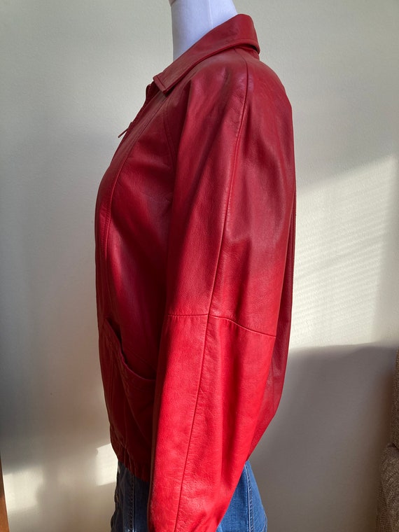 Iconic 1980s Red Leather Women’s bomber jacket. P… - image 5