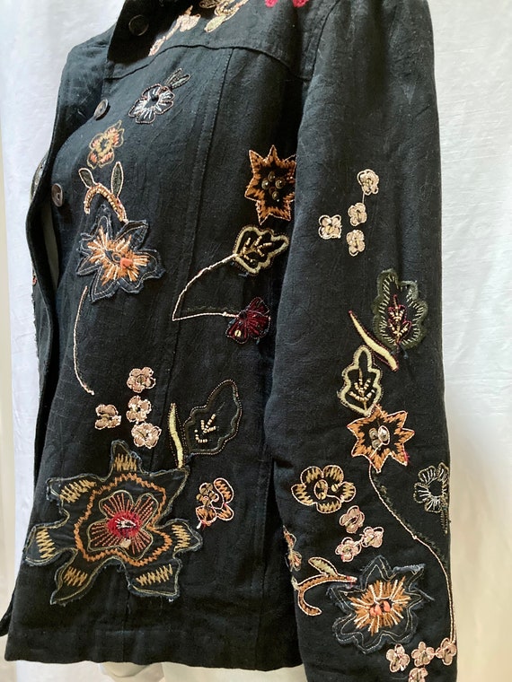 Laura Ashley vintage embroidered black jacket wit… - image 4