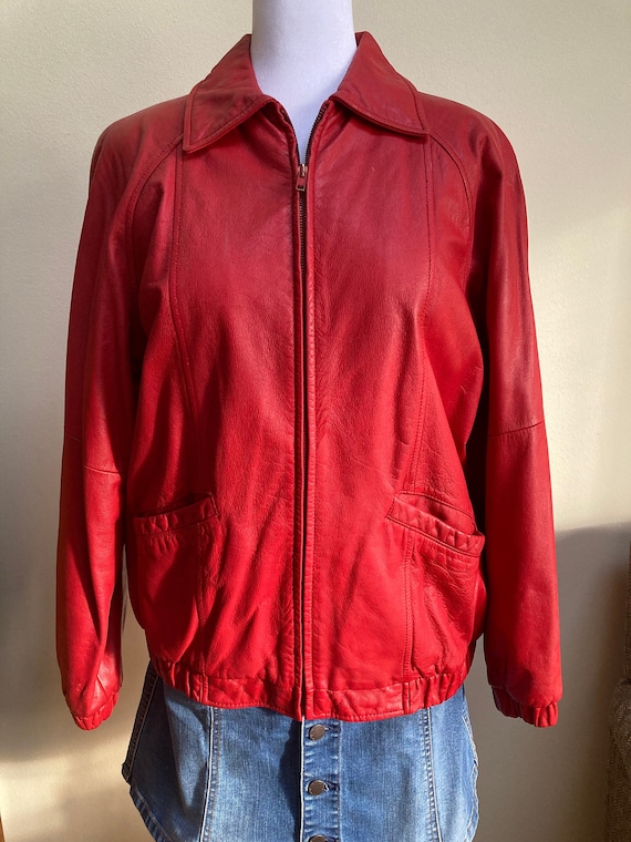 Iconic 1980s Red Leather Women’s bomber jacket. P… - image 1