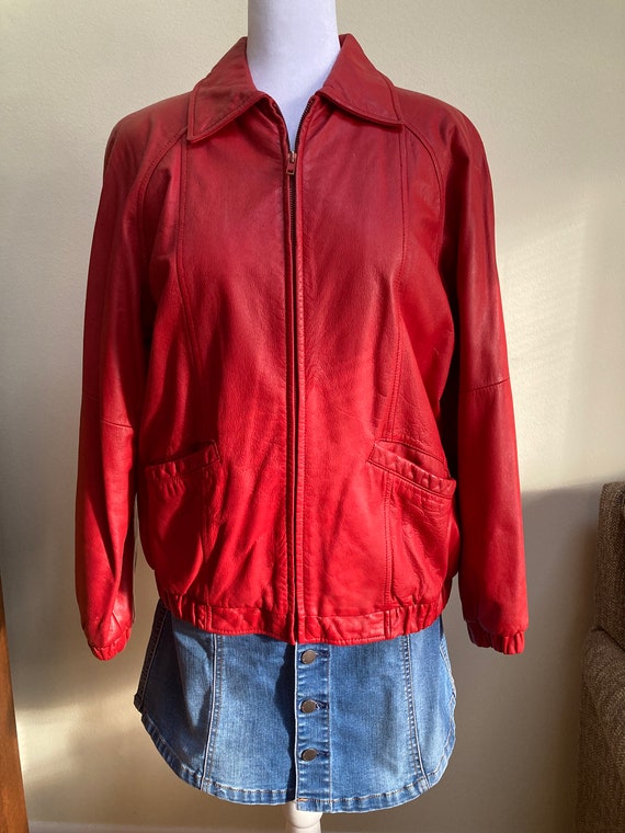 Iconic 1980s Red Leather Women’s bomber jacket. P… - image 9