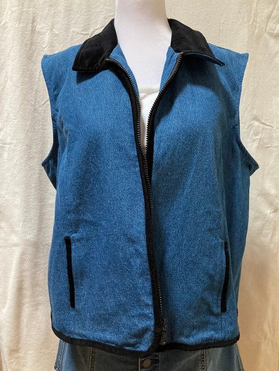 Vintage all cotton denim women's vest with black c