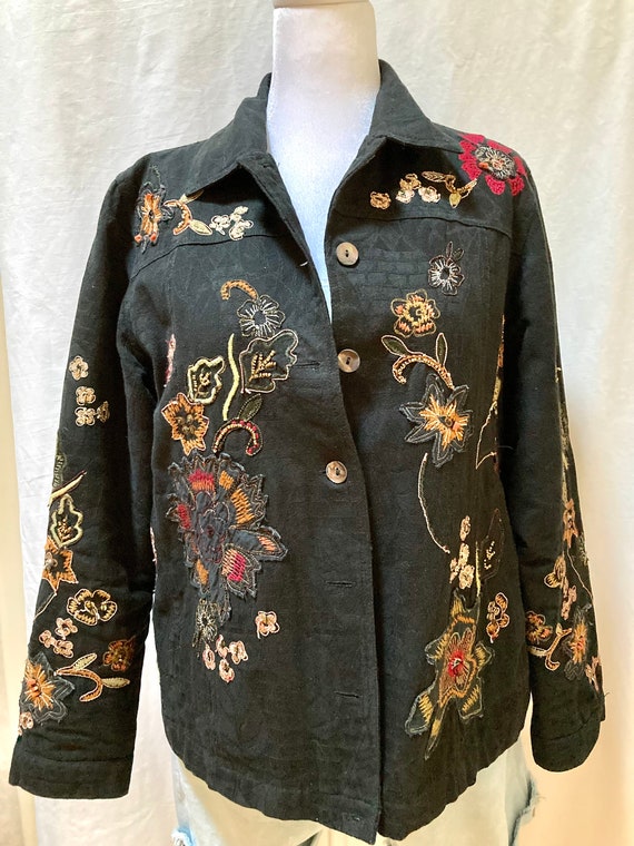 Laura Ashley vintage embroidered black jacket wit… - image 8