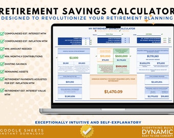 Retirement Savings Calculator, Complete Retirement Saving Planner, Easy To Use Google Sheets, Personal Financial Planning for All Ages
