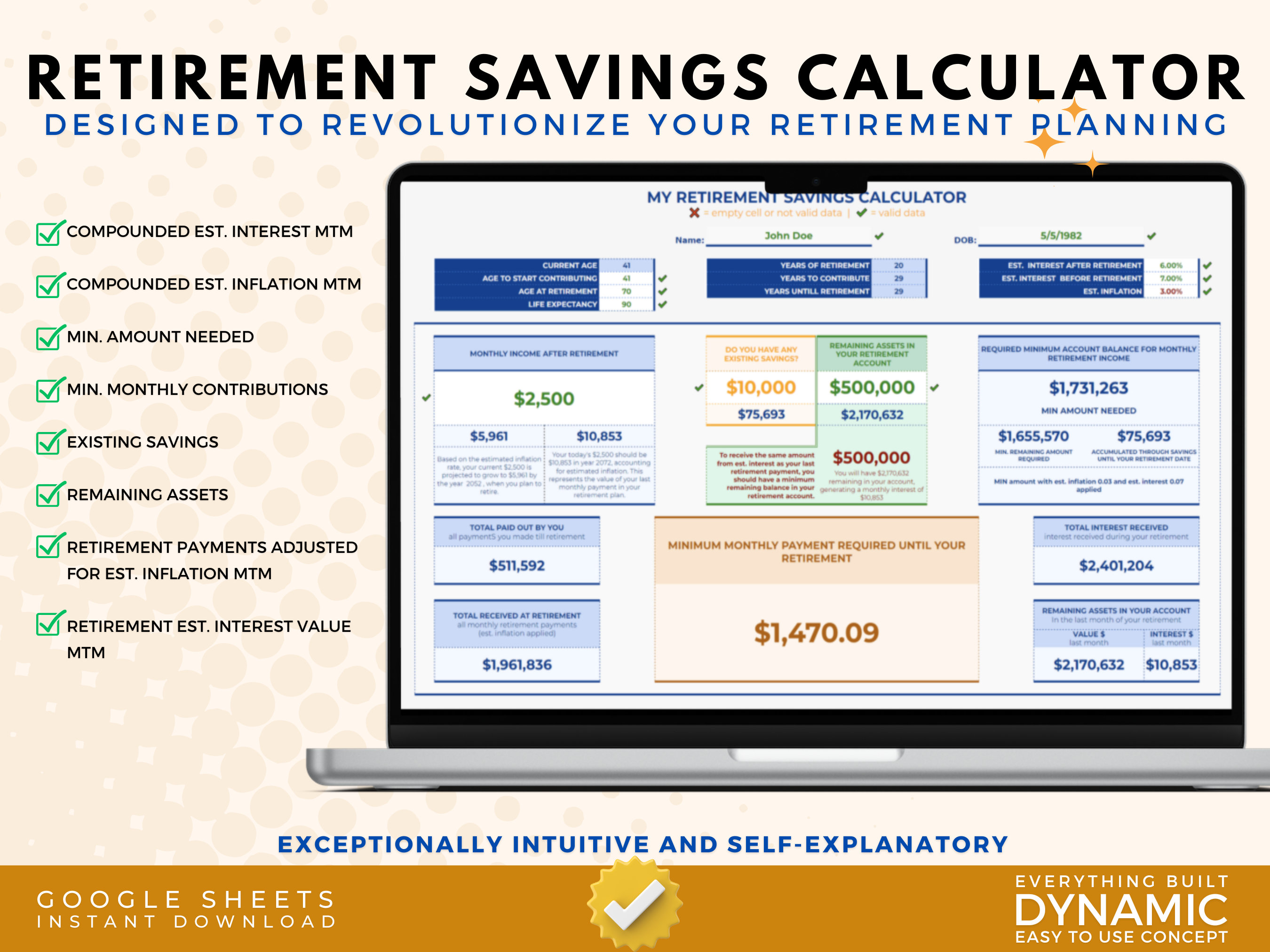 Retirement Planning Calculator Google Sheet, Calculate Retirement