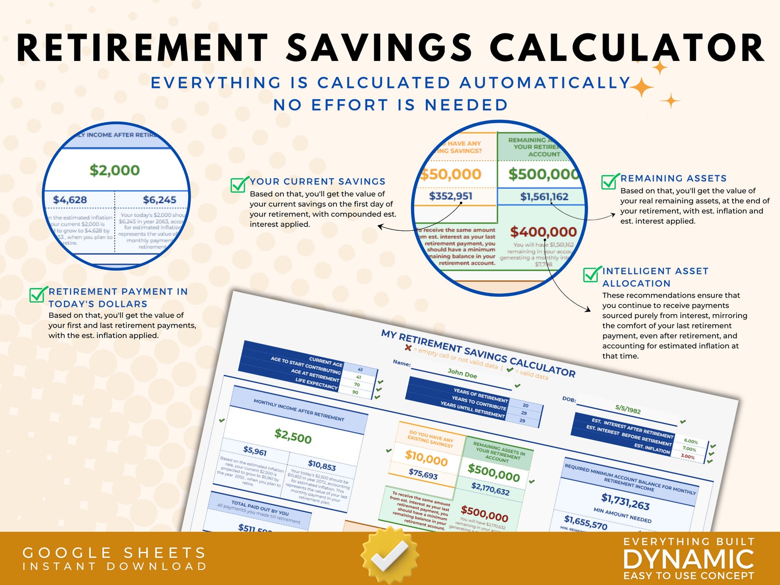 Retirement Planning Calculator Google Sheet, Calculate Retirement