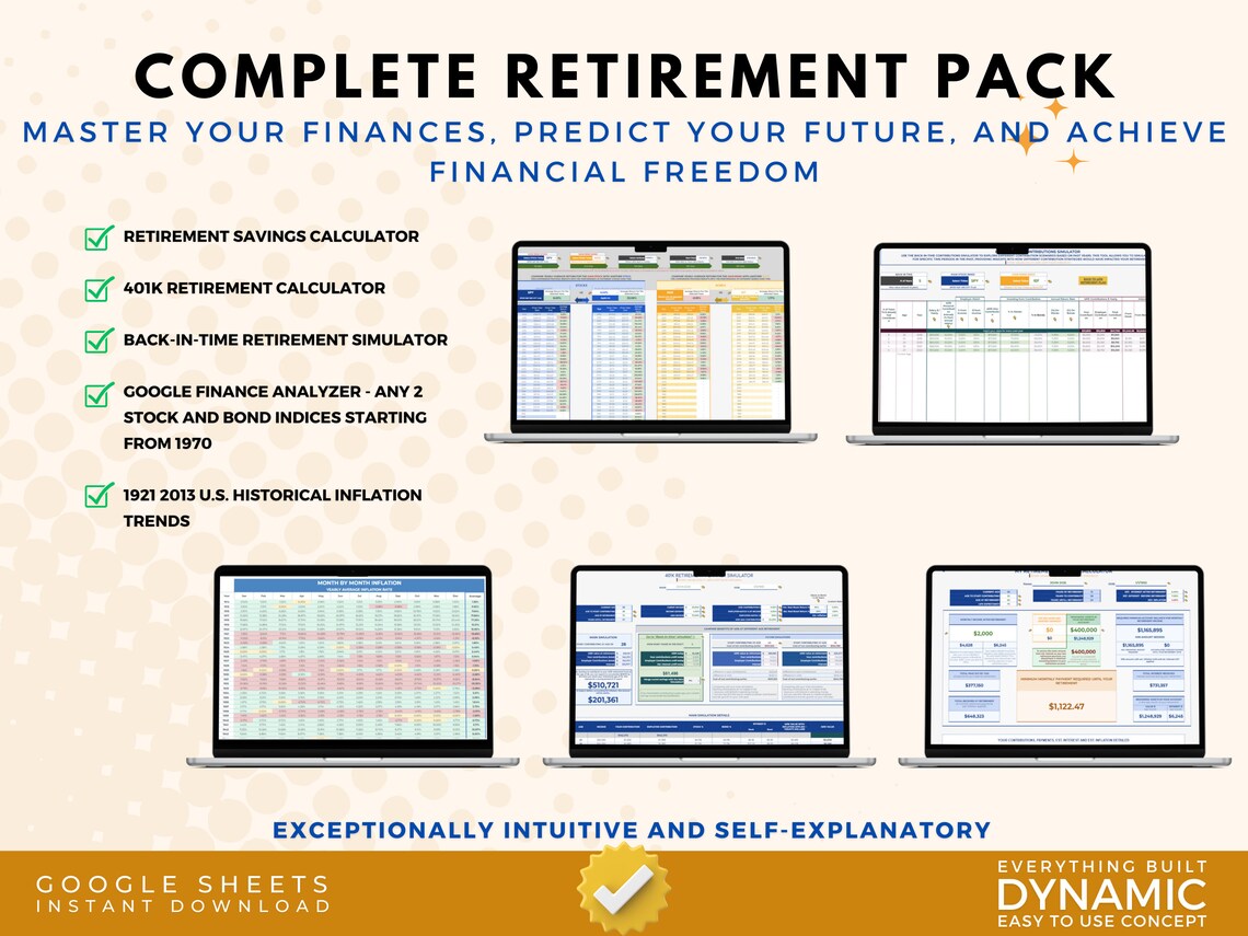 Retirement Compute Retirement Digital Financial Planner Bundle, Easy to Use Google Sheets ...