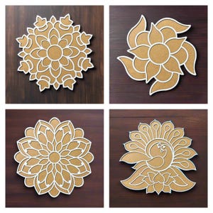 MDF houten Rangoli-bord, 12-inch DIY-Rangoli, Handgemaakt Diwali-decor, Navratri Pooja-bord, Houten Mandalakunst, Uniek Diwali-cadeau