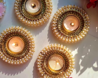 Set of 4 Golden Bangle Tea Light Holders | Diwali Decor | Return Gift | Housewarming Gift | Baby Shower Gift | Indian Festive Candle Holder