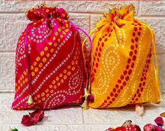 Bolsas Potli de tela Bandhej / Bolsitas surtidas para recuerdos de boda india (7 x 9 pulgadas)