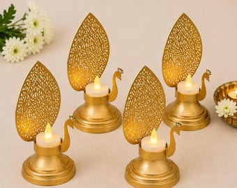 Set Of 4 Peacock Tea Light Holder, Metallic, Festive Home Decor, Diwali Decor, Wedding Gift,Diwali Gift,Return gift ,Housewarming Favors