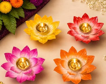 Set of 4 Metal Lotus Flower Shape Diya, Festive Home Decor, Diwali Decoration, Wedding Gift,Diwali Gift,Return gift ,Housewarming Favors
