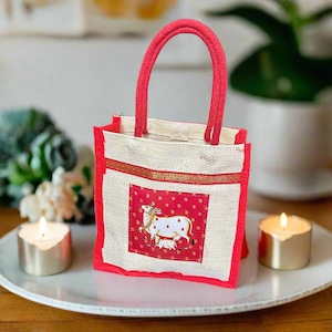 Pichwai Cow Jute Bag,Return Gifts, Thamboolam, Wedding Favors, 10x8x4 in | Gifts, Baby Shower Gifts, Housewarming Gift, Traditional Gift
