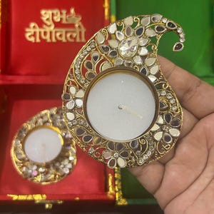 Set Of 2 Mango Shape Mirror Tea Light, Diyas for diwali, Diwali Diya Gift, Indian TeaLight Holder, Diwali Decoration, Diwali Return Gift