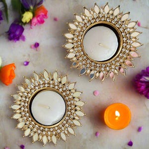 Set Of 2 Round Shape Tea Light,Diyas for diwali, Diwali Diya , Diwali Gift, Indian TeaLight Holder, Diwali Decoration, Diwali Return Gift