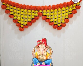 3 ft Orange & Yellow Marigold  Door hanging Toran, Indian Toran, Flower thorans, Indan backdrop, Bandhanwar, Thoranam, Pooja decoration