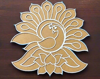 Płyta MDF z drewna Rangoli, 12-calowy DIY Rangoli, ręcznie robiony wystrój Diwali, tablica Navratri Pooja, drewniana sztuka mandali, wyjątkowy prezent Diwali