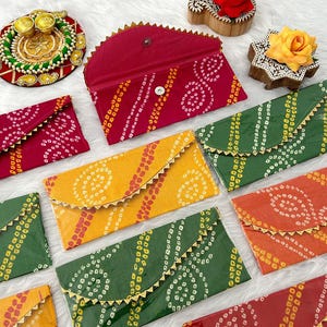 SET OF 5 Traditional Bandhej Gifting Envelope | Return Gift envelope for Wedding, Haldi, Mehndi, Diwali | Indian Favor Bag |Festive Gift Bag