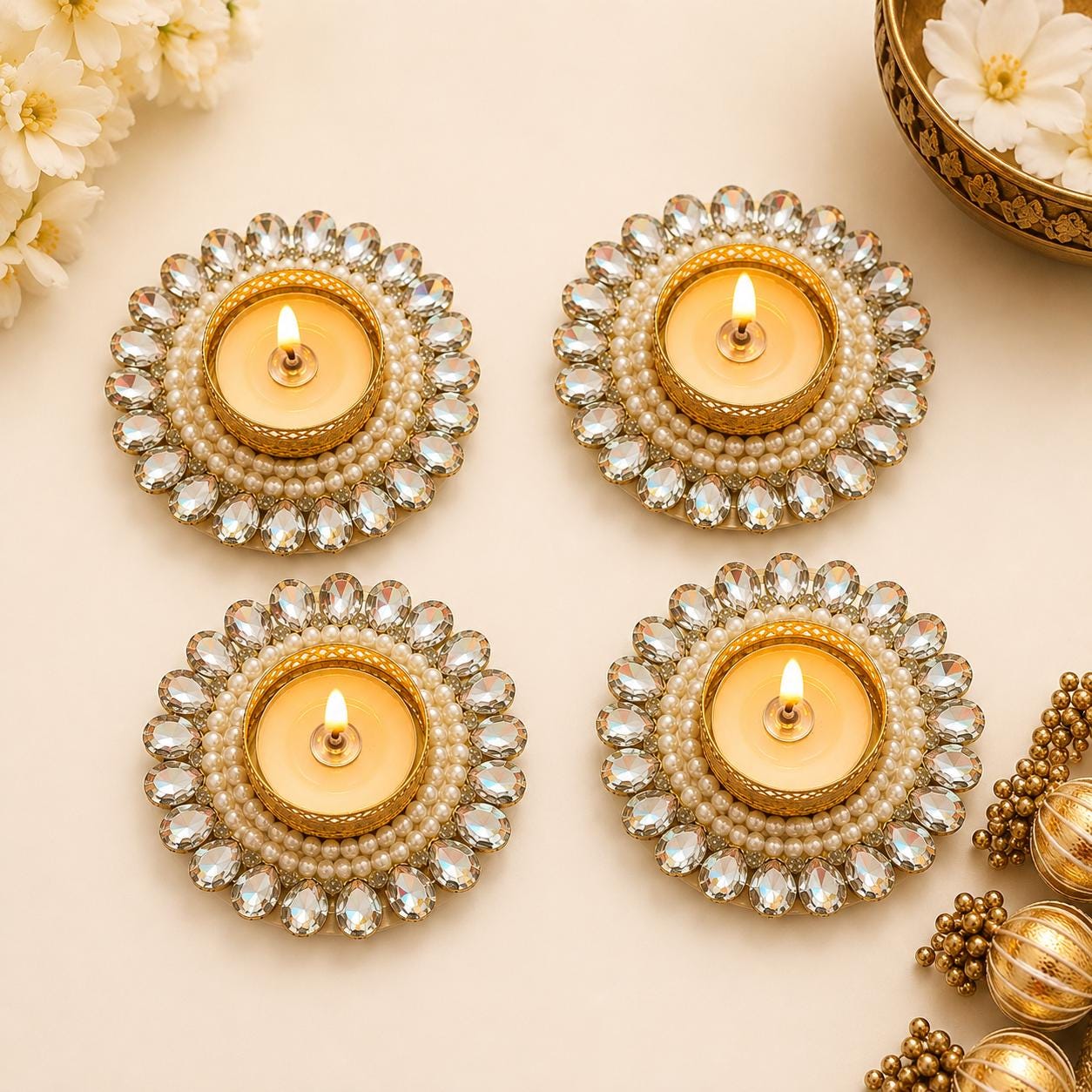 Set Of 4 Diamond Patch Diya