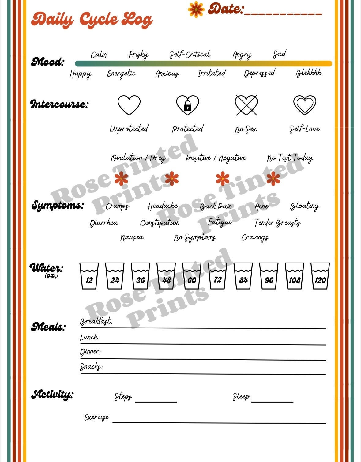 Fertility &amp; Cycle Tracker - Printable!!! Period Planner, Period Tracker ...