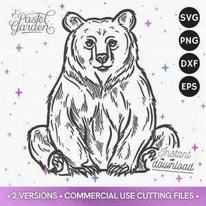 SVG Ours Assis, SVG Grizzli, Silhouette Chasse, Découpe Laser, Png Eps Dxf, Compatible Cricut, Téléchargement Instantané, Usage Commercial