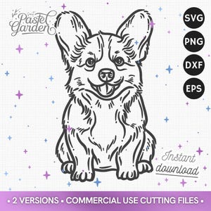 Corgi SVG, Clipart Chiot, PNG Amateur de Chiens, Autocollant Kawaii, Silhouette Vecteur, Fichier Découpe, Art Linéaire Animal, Broderie