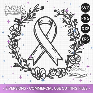 SVG Sensibilisation au Cancer, SVG Ruban Cancer du Sein, Png, Dxf, Découpe Cricut, Téléchargement Instantané, Espoir, Force, Courage, Amour