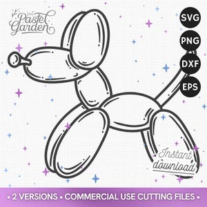 SVG Chien Ballon, Clipart Chien Saucisse, Fichier Png Cricut, Silhouette Nœud Coquette, Design Animal Preppy, Téléchargement Numérique