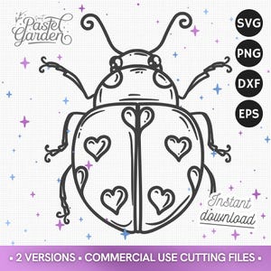 SVG Coccinelle à Coeurs, Clipart Coccinelle, Fichier Png Eps Dxf, Design Vectoriel Cricut, Téléchargement Instantané, Découpe Insecte Mignon