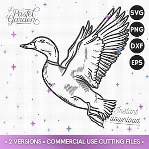 Canard Colvert Volant de Profil SVG, Clipart de Chasse, Téléchargement Numérique PNG, Design Vintage pour Découpe Laser & Sublimation