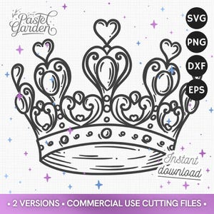 SVG Couronne Coeurs, SVG Roi et Reine, Silhouette Couronne, Diadème Princesse, Fichiers Découpe Png Dxf, Design Royal Cricut, Téléchargement