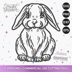 SVG Lapin Bélier Mignon Oreilles Tombantes, Clipart Lapin de Pâques, Téléchargement Lapin, SVG Printemps Cricut, Sublimation, Fichier PNG