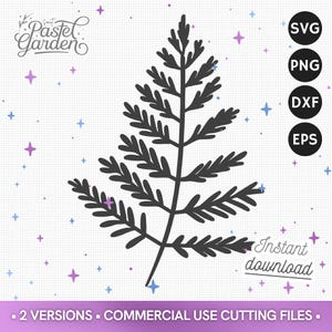 Feuille de Fougère SVG, Clipart Botanique, Silhouette Dessinée Main, Découpe Feuille Vectorielle, Fichiers Dxf à Télécharger