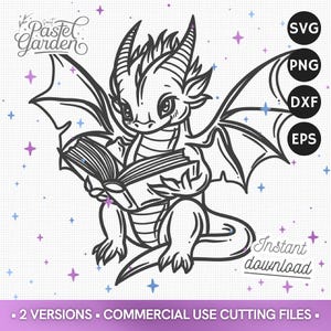 SVG Dragon et Livre, Clipart Fantaisie, Sublimation Png, Art Lecture, Impression Vectorielle, Fichiers Cricut, Téléchargement, Broderie