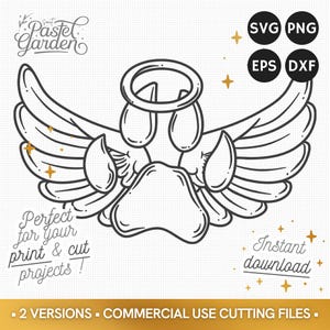 Ailes d'ange avec patte SVG, mémorial pour animal, cœur et ailes, téléchargement numérique pour Cricut & PNG, cadeau personnalisé DIY
