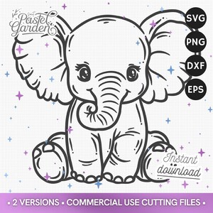 SVG Éléphant, Dessin Animal Safari Mignon, Décor Mur Chambre Bébé, Illustration Jungle, Motif Zoo Sauvage, Fichier Découpe Cricut