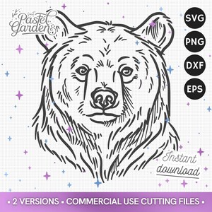 SVG Tête d’Ours, SVG Grizzli, Silhouette Chasse, Découpe Laser, Png Eps Dxf, Compatible Cricut, Téléchargement Instantané, Usage Commercial
