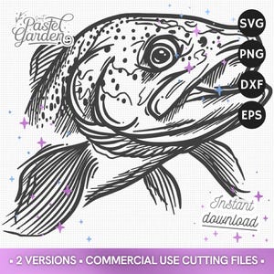 Tête de Truite Brune SVG, PNG, Graphique de Truite pour Gravure Laser, Découpe, Sublimation & Designs Cricut, Cadeau Personnalisé DIY