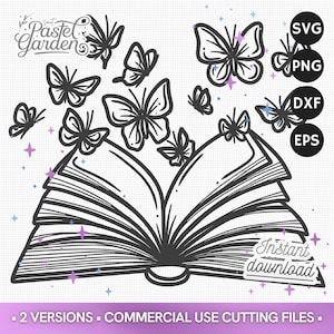 Livre Ouvert Papillons SVG, Clipart Bibliothèque, Design Floral, Livre Lover PNG, Bibliothèque Magique, Fichiers pour Cricut