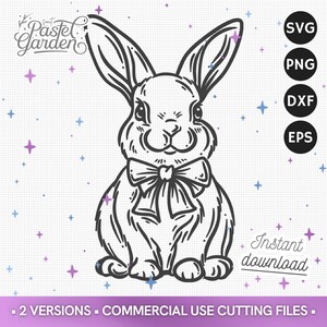 SVG Lapin Mignon, Clipart Lapin de Pâques, Téléchargement Numérique Lapin noeud papillon, SVG Printemps Cricut, Sublimation, Fichiers PNG