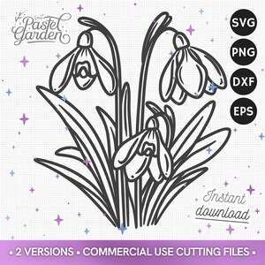 Fleur Perce-neige SVG, Clipart, Illustration mois de naissance, Fichier floral printanier, Pochoir loisirs créatifs Cricut, Cadeau DIY